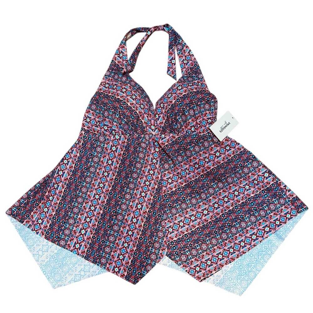 NWT Swimsuits For All Halter Tankini Swimsuit Handkerchief Hem Sewn Bra Top 20